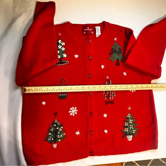 VTG Women’s Christmas Embroidered Cardigan Red SZ XL - Picture 7 of 7